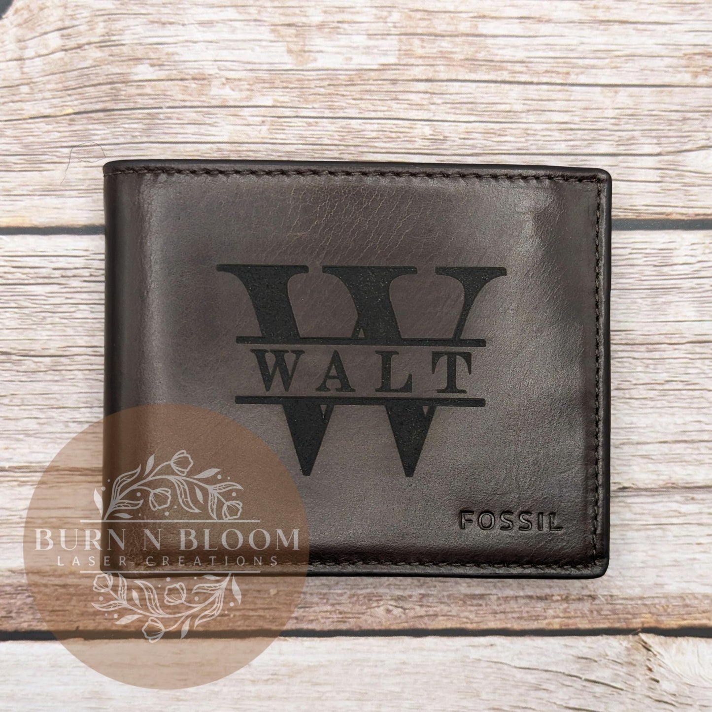 Personalized Fossil Wallet with Engraved Name and Initial